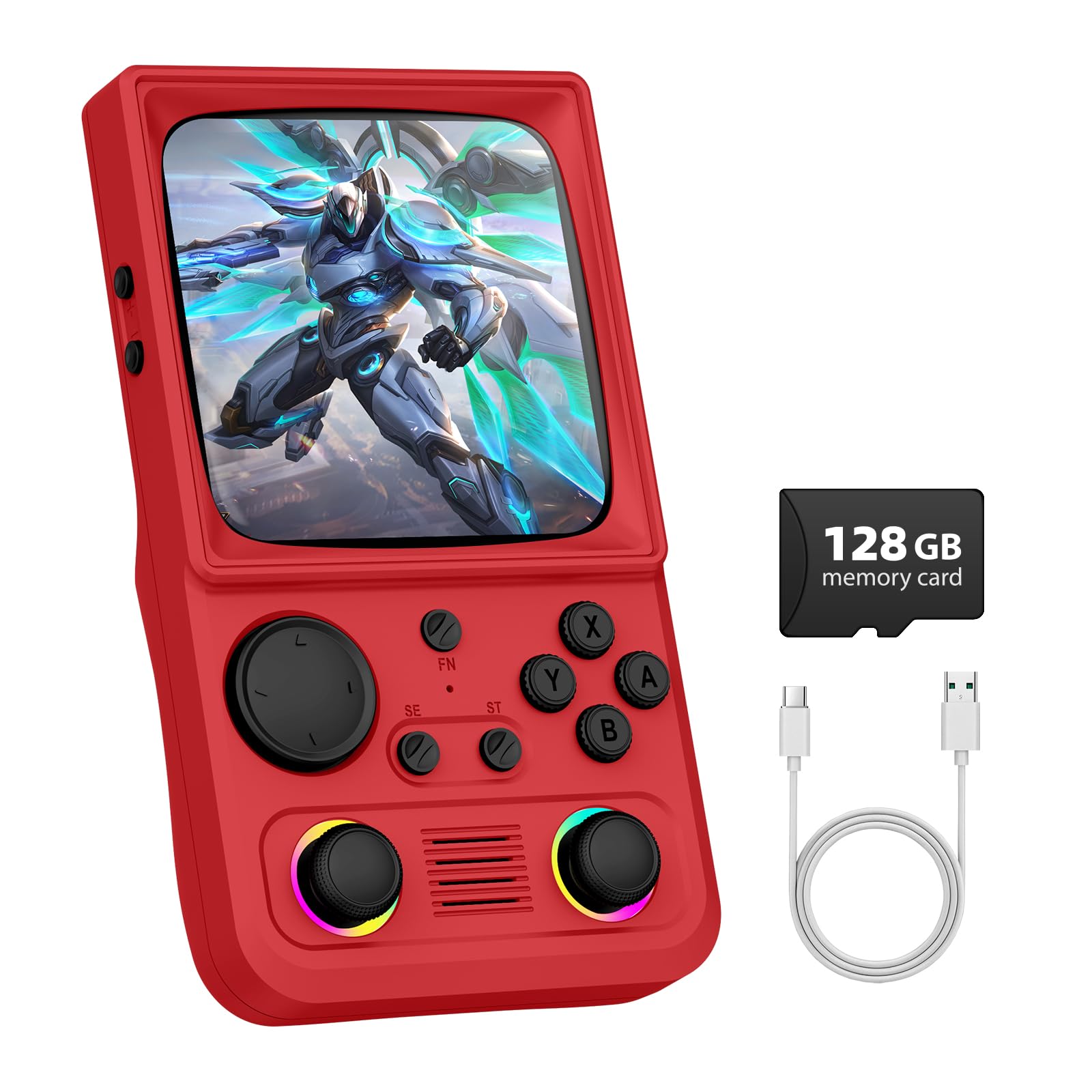 R36TMAX Retro Handheld Game Console, Retro Gaming Console with 4.0 Inch 720x720 IPS Screen, Portable Handheld Linux System, 4000mAh Battery (Dark Red-128GB)