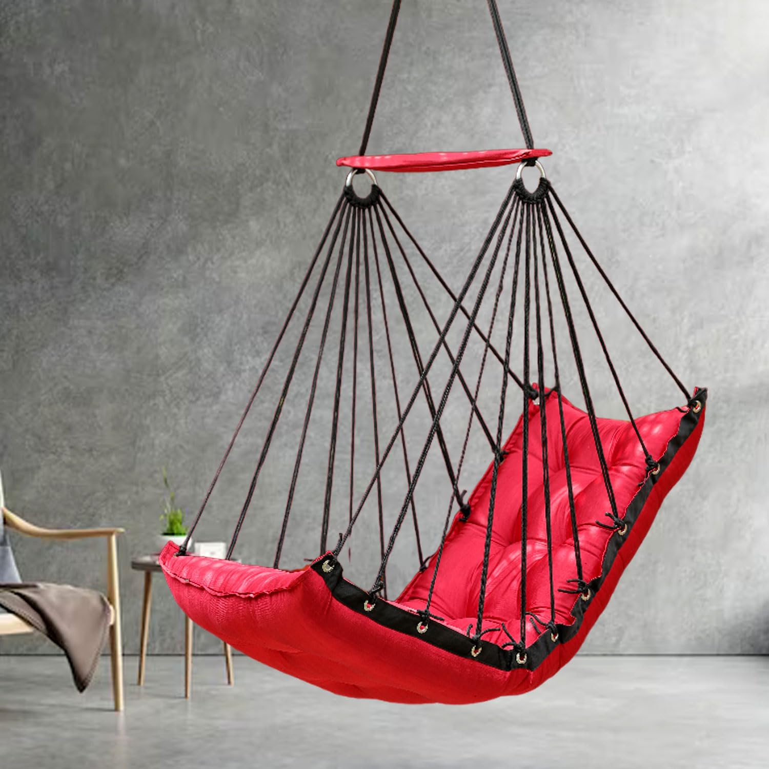JULJULIA Cotton Swing For Balcony - Premium For Adults For Home, Safe Jhula For Kids, Indoor Balcony Hanging Chair, Durable & Comfortable Design, Easy Installation & Maintenance - JJ_Low-RED