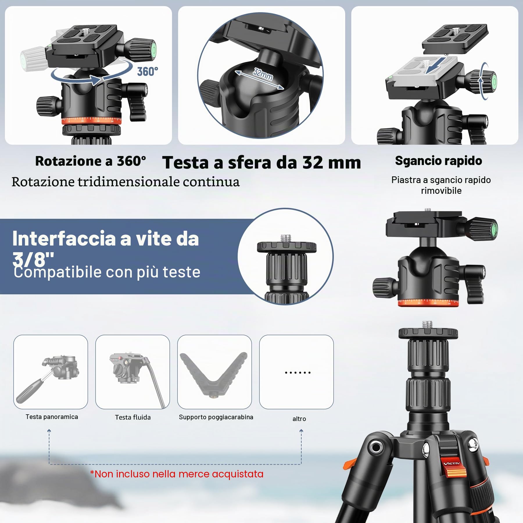 Victiv Treppiede Fotocamera e Smartphone 194cm, Cavalletto Fotografico per Sony Canon Nikon Compatto da Viaggio, Treppiede Reflex in Alluminio Premium Supporta la Fotografia Panoramica a 360°