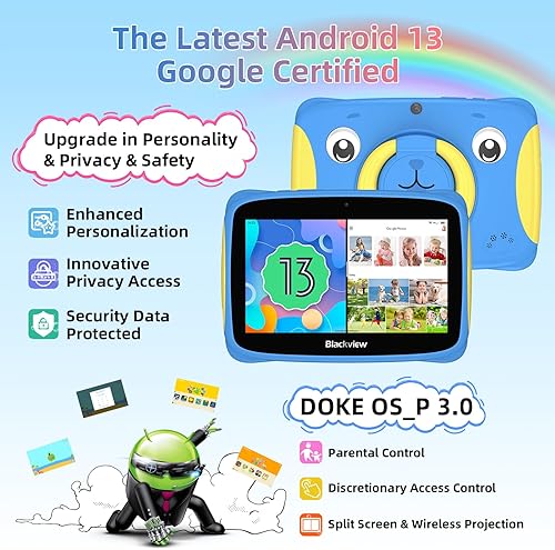 Miniatura 2 de Blackview Android 13 Kids Tablet Tab 3 Kids Tablet para niños de 3 a 9 años, 4 GB+32 GBTF 1 TB 3280 mAh, tabletas WiFi HD de 7 pulgadas para niños,