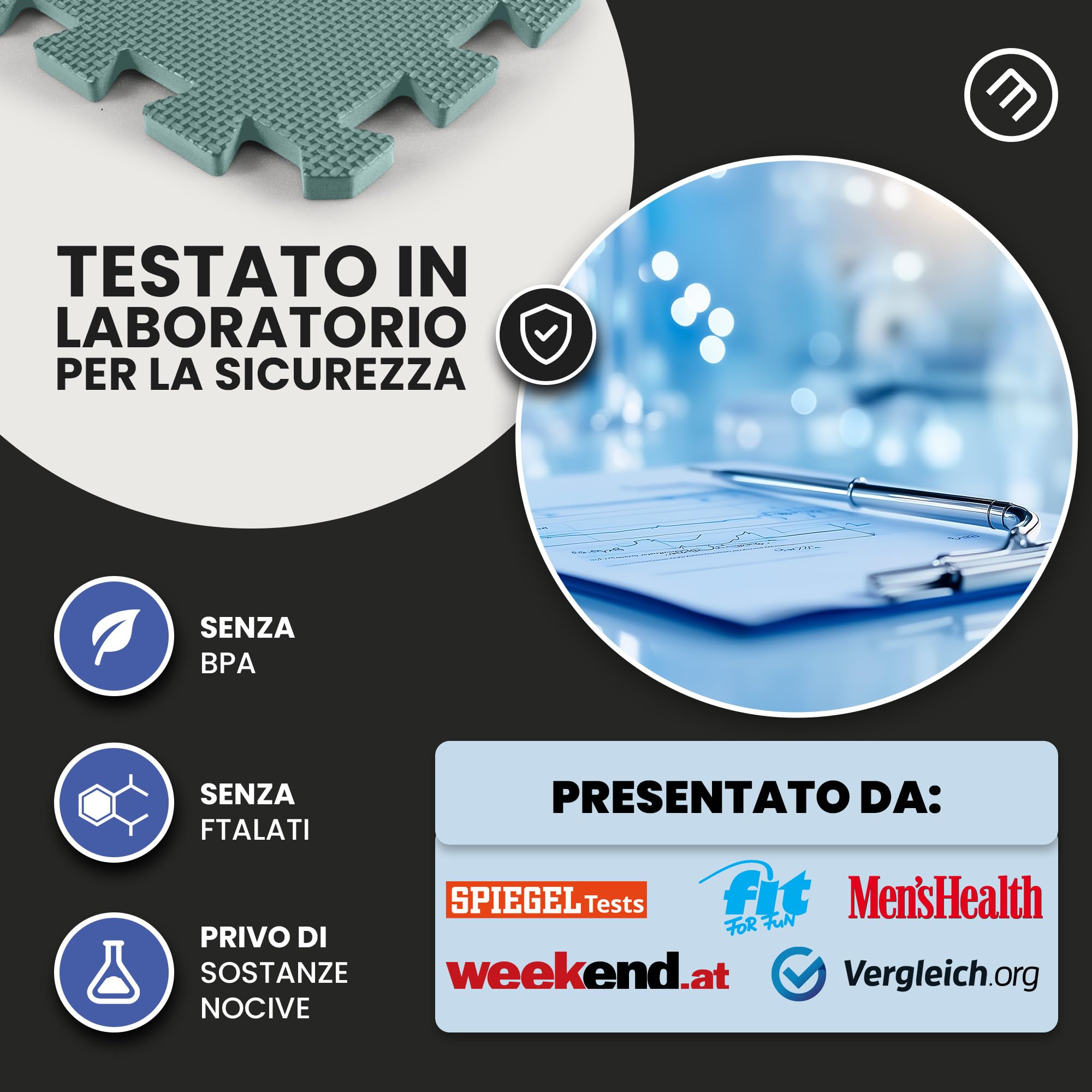 bemaxx Tappeto Palestra Tappetino Fitness da Ginnastica a Puzzle EVA | Pavimento Protettivo Incastro Tatami Allenamento Protezione Sport, Materassino Mattonella Pavimentazione per Home Gym Manubri