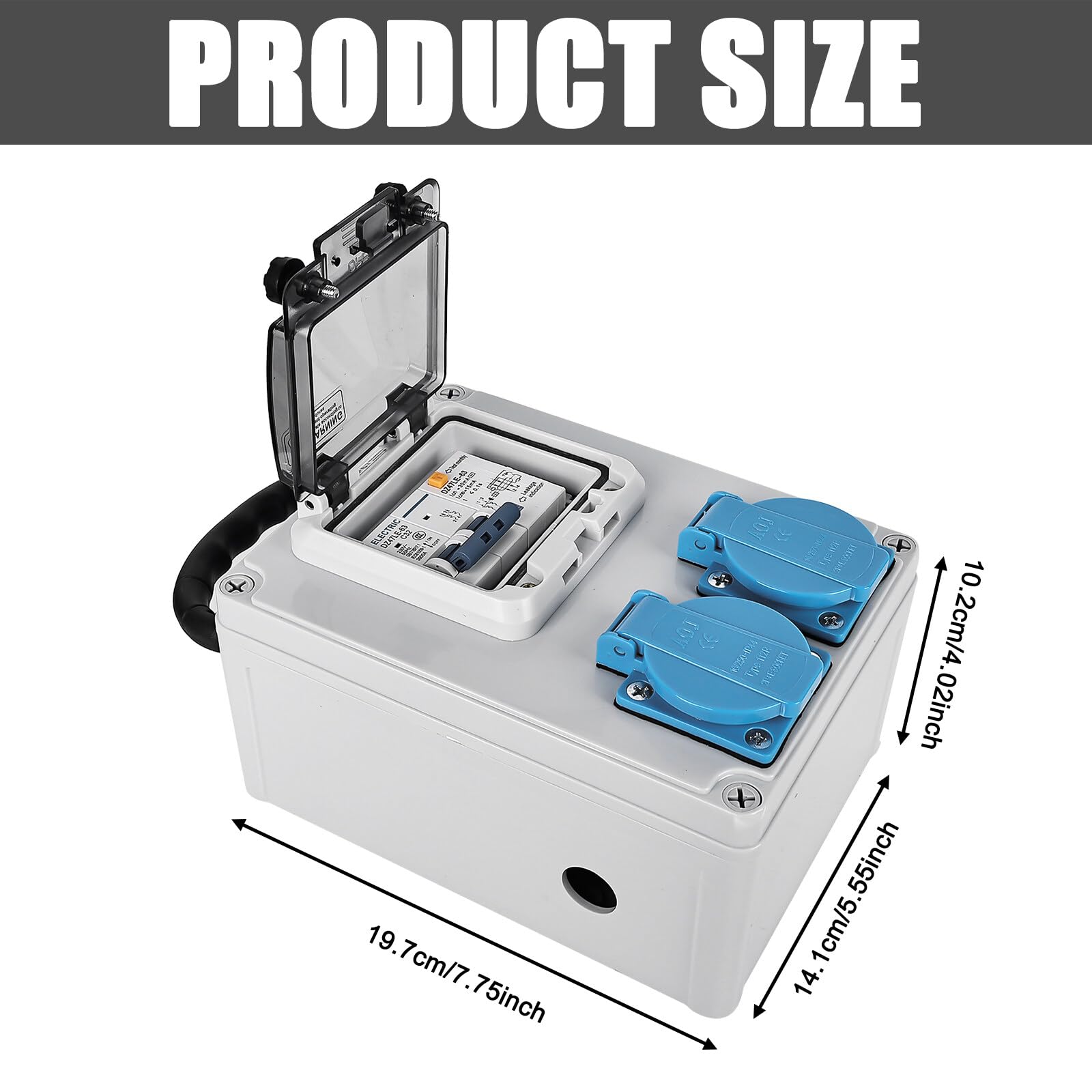 Distributore di corrente da costruzione, distributore di corrente con interruttore FI, distributore a parete 2 X 16A, 250 V 2P, 2 spina Schuko AC, alloggiamento IP67/presa IP44, impermeabile