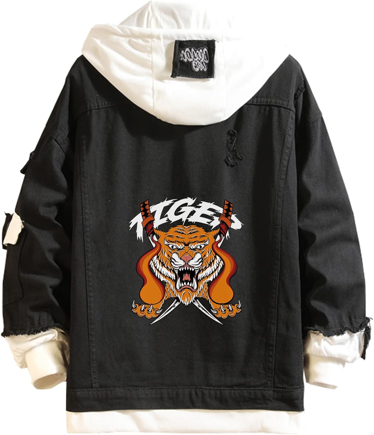 Lapus Angry Tiger Printed Denim Jacket Tiger Printed Hoodie Denim Jacket Jean for Men Women Teen Gift