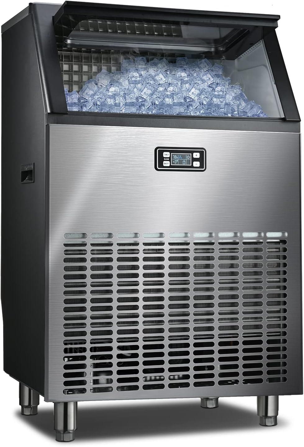 Commercial Ice Maker Machine Self Clean, 200lbs/24H Stainless Steel Ice Machine 105 Cubes/Batch in 11-18 Minutes with 48lbs Ice Storage Bin, Freestanding Ice Maker for Restaurant/Home/Food Truck