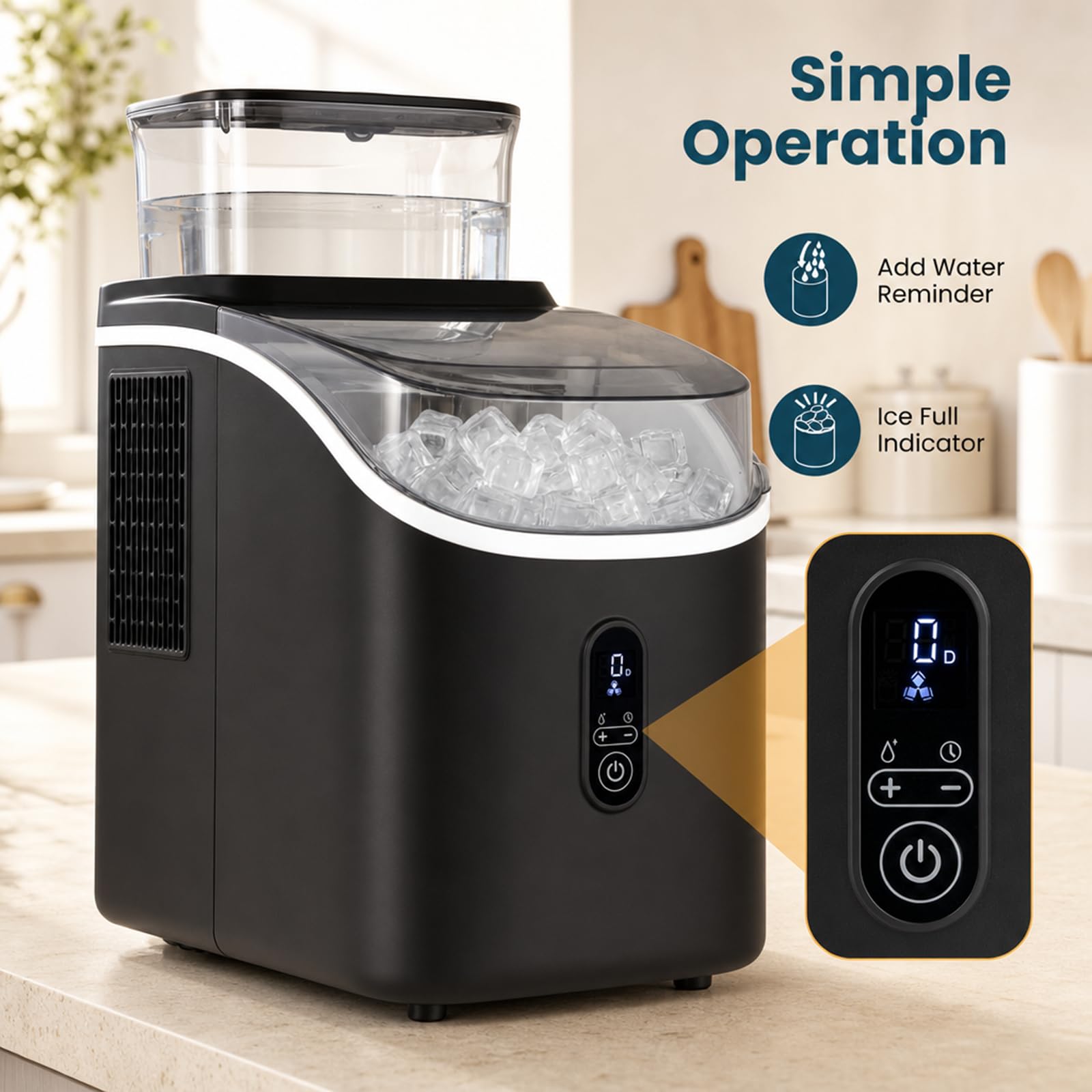 LIFEZEAL Máquina de Hielo 15kg/24h Silenciosa Ajustable (Negro) | Fabrica 16 Cubitos en 13 min, 13 Grosores, Autolimpieza, Temporizador 24h, Uso Doméstico Portátil, Cocina, Oficina