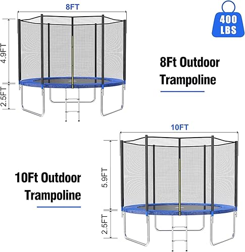 Miniatura 51 de AOTOB - Trampolín de 8, 10, 12, 14 y 15 pies con red de seguridad para exteriores con aro de baloncesto, alfombrilla de salto resistente y cubierta