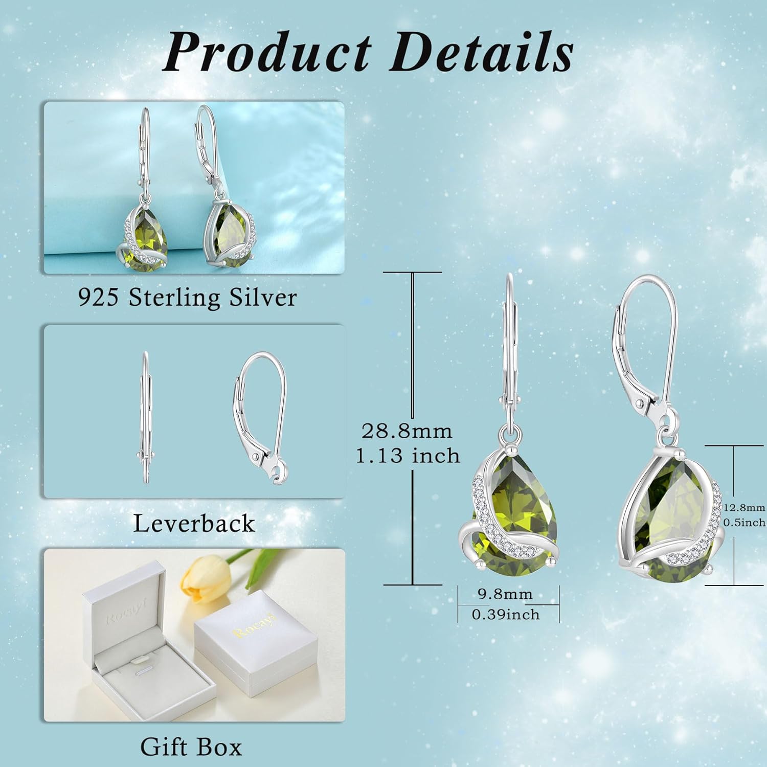Teardrop Earrings for Women 925 Sterling Silver Dangle Drop Leverback Earrings Birthstone Jewelry Gifts for Wife Mom Girlfriend Her - Image 6