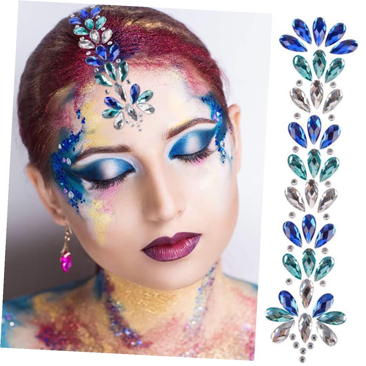 Healvian 10pezzi Adesivi Per Viso e Occhi Con Gemme Strass Glitterate Stickers Acrilico Impermeabili Per Festival e Party Decorazione Unica Per Trucco e