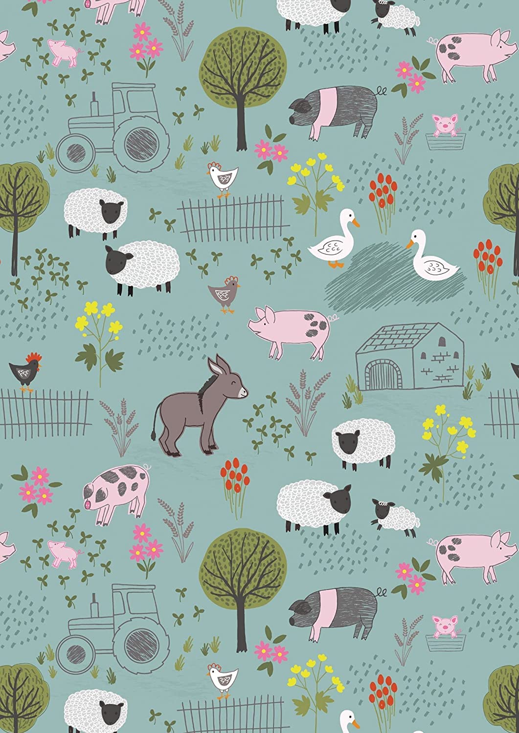 Farm Fabrics - Farmyard - Lewis & Irene - 100% Quality Cotton Poplin Fabric - Per Metre - Sewing Quilting Bunting Dress Fabric - Simply Sew Crafty™ (Duck Egg)
