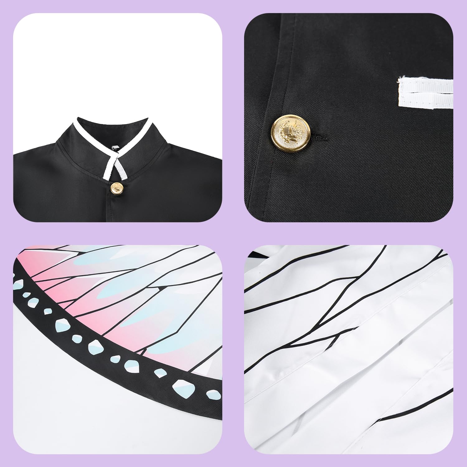 8 Pezzi Kochou Shinobu Costume Cosplay Kimono per Bambini Adulti Costume Anime Giapponese Kimono di Halloween Vestito con Parrucca