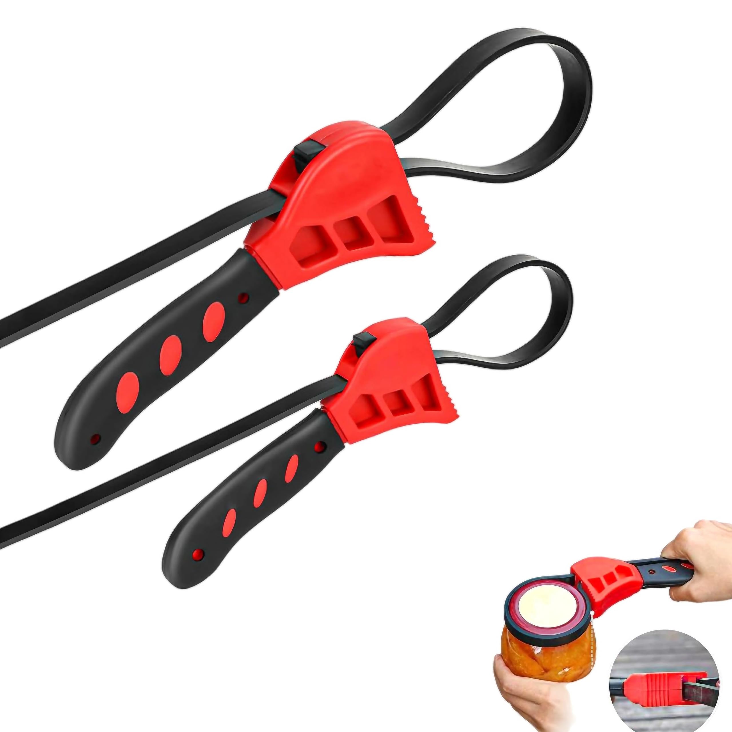 SavvyFIX 2-Pack Adjustable Rubber Strap Wrench Set – 25.20" & 20.48" Heavy-Duty Strap Wrench for Oil Filter, Jar Opener, Water Filter, Plumbing, Sink,