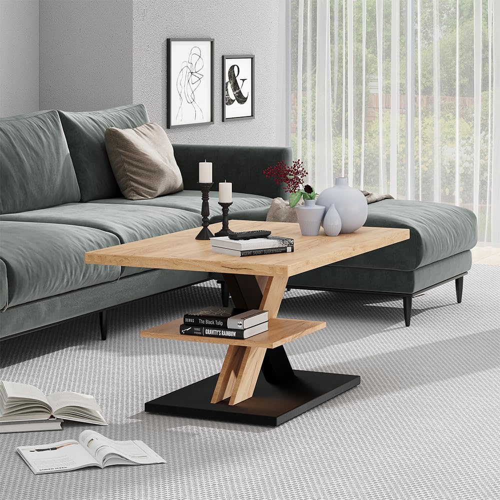 Vicco Couchtisch Arivo, Schwarz, 90 x 60 cm | mit Ablage, mit zusätzlicher Ablagefläche für praktische Aufbewahrung