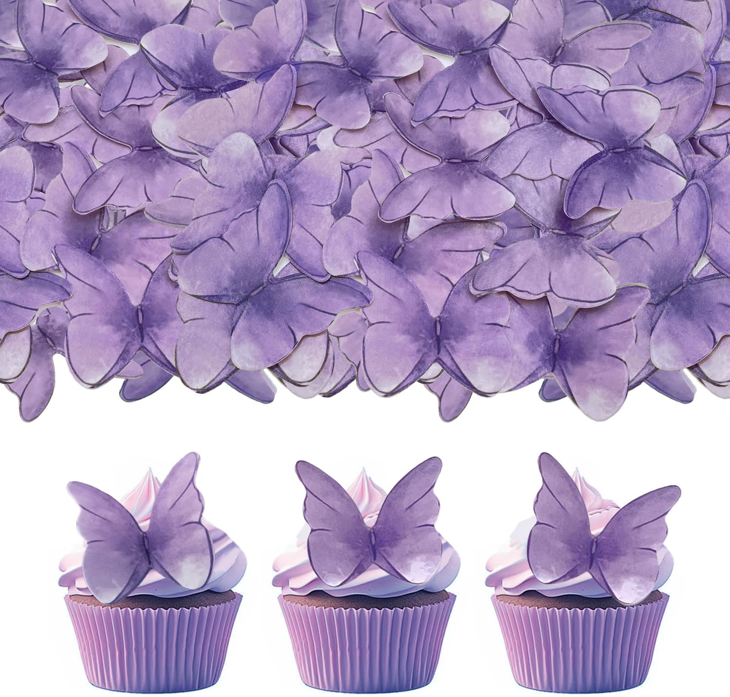 52 pcs edible wafer paper butterfly cake decoration, Cupcake topper multicolor butterfly decorative paper suitable for weddings birthdays Christmas cocktails (Watercolor blue)