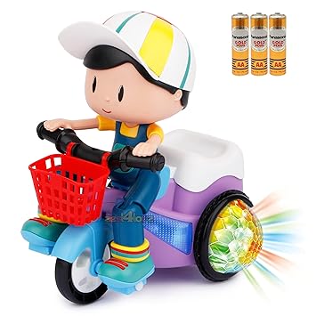 zest 4 toyz Stunt Tricycle Bump and Go Toy with 4D Lights, Dancing Toy, Battery Operated Toy Plastic for Boys Girls - Multi Color (Battery Included)