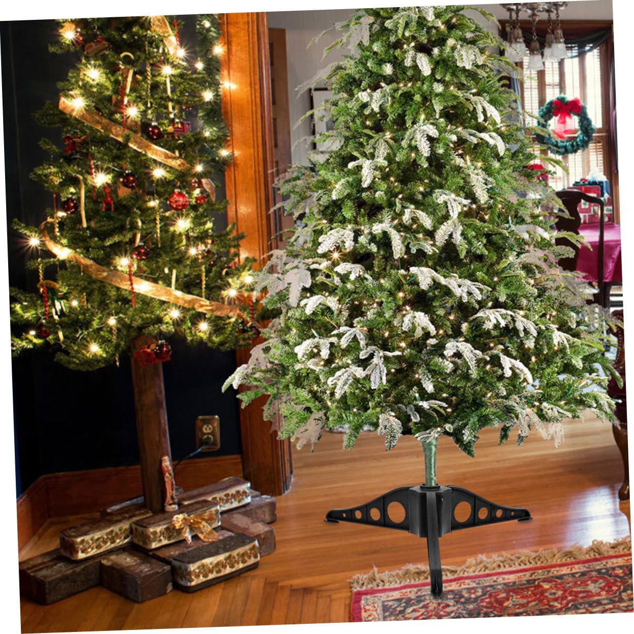 Sturdy Plastic Christmas Tree Bracket Xmas Tree Replacement Stand 15cm Black Base for Party Use