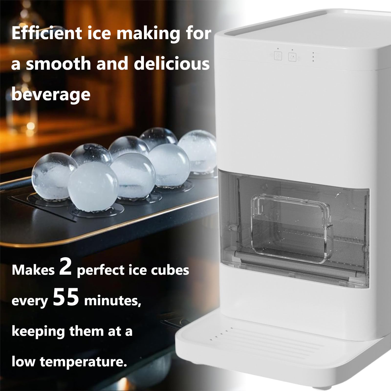 Genérico Máquina para Hacer Hielo esférico para Whisky, 2 Cubitos Redondos en 55 Minutos, Suministro automático de Agua, máquina para Hacer Bolas de Hielo Transparentes para el hogar/Bar (Blanca).