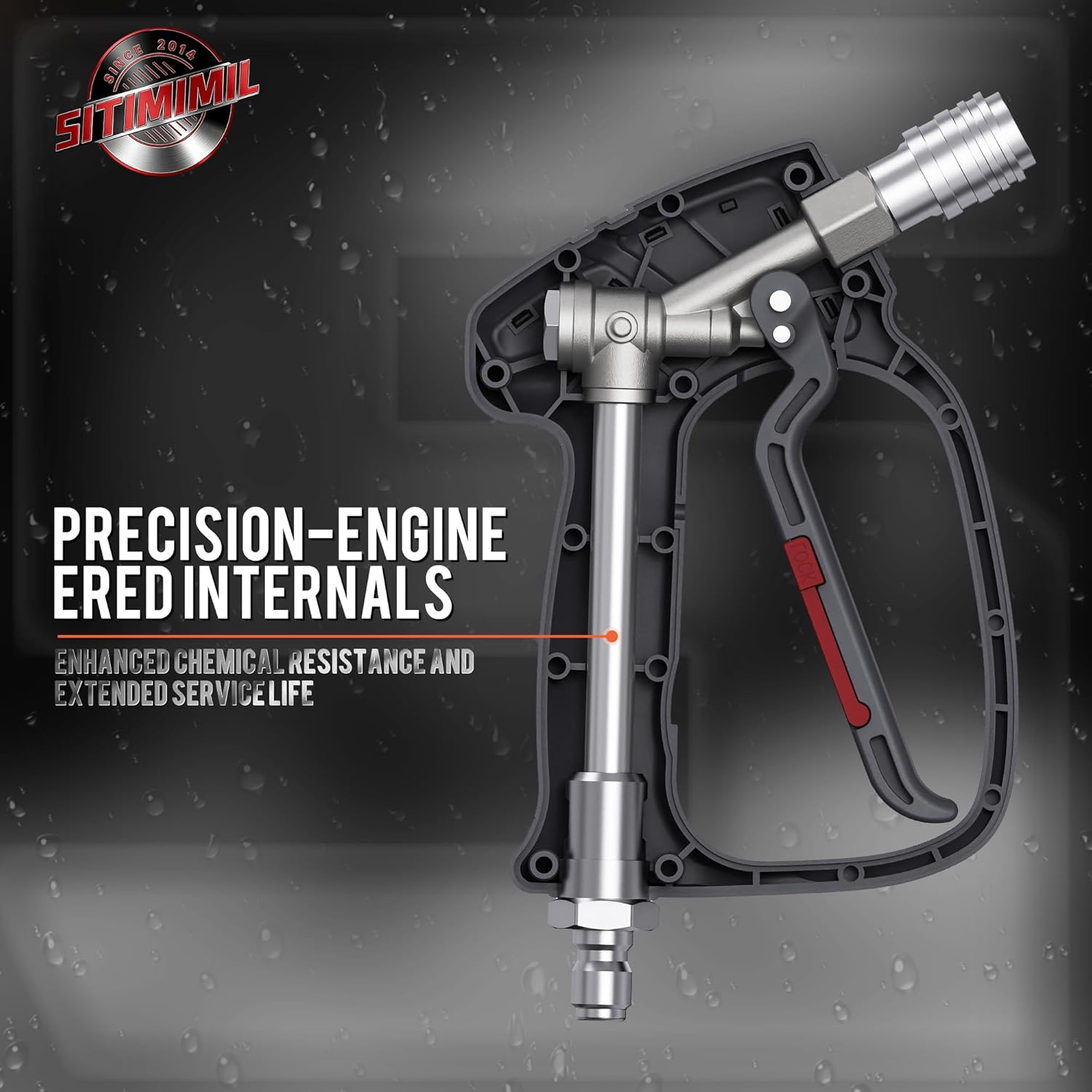 SITIMIMIL® Short Pressure Washer Gun Swivel Pro, Tangle-Free, Power Washer Gun with Self-Locking Spout Design, 3/8" QC Plug to M22-14/15mm (Brass, Stainless Steel, Grey Black)