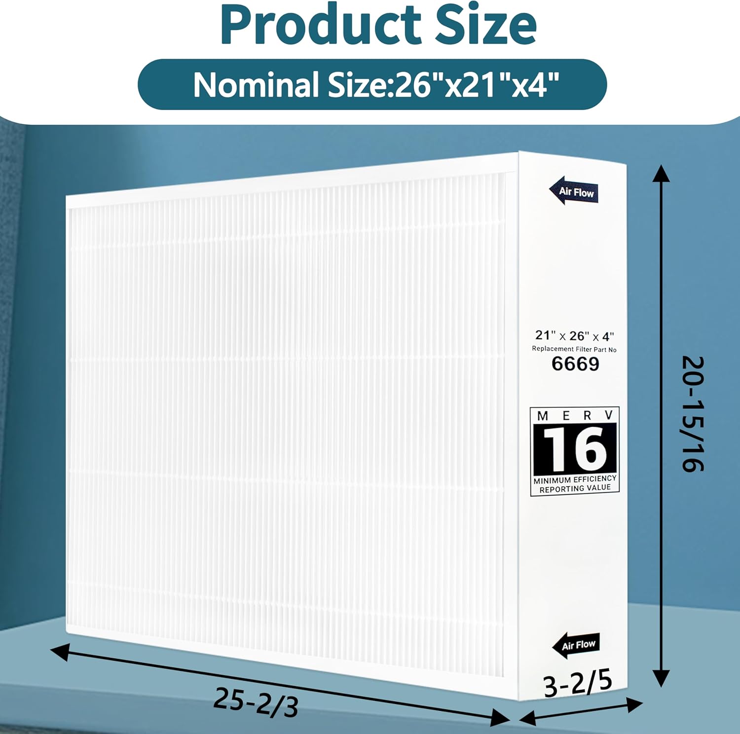 X6669 MERV 16 21"x26"x4" Air Filter Replacement for Lennox X6669,X6667，X8345 21x26x4 MERV 16 Filter Compatible with PCO-20C PureAir,Fit 21x26x4 Furnace Filter 2 Packs