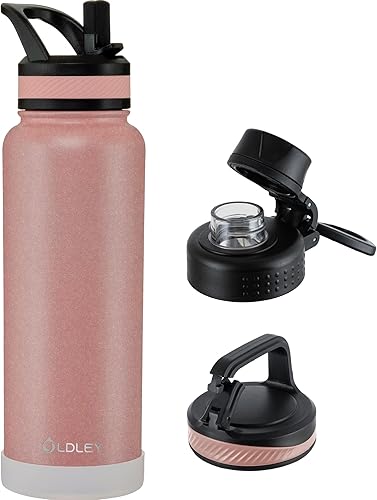 Miniatura 32 de OLDLEY Botella de Agua Aislada de 32 oz con Pajilla, Vaso Frasco de Agua Deportiva de Acero Inoxidable con 3 Tapas (Pajilla, Boquilla y Tapa con
