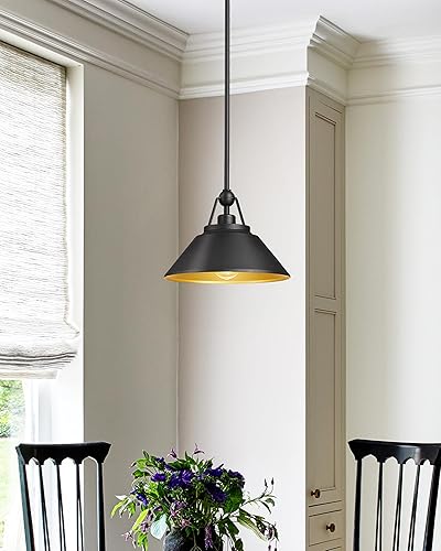 Miniatura 4 de HWH - Lámpara colgante de granero, 1 luz colgante de 12 pulgadas, luces colgantes industriales para isla de cocina, granja, comedor, acabado negro y