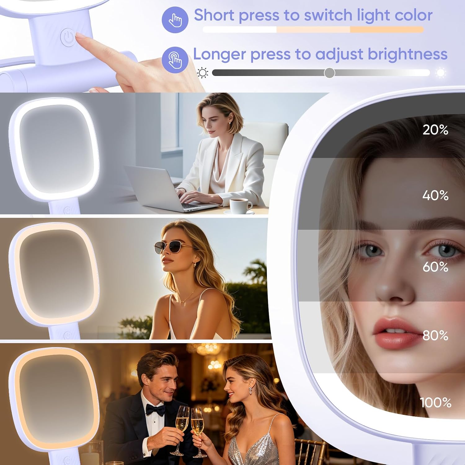 FUNTOUCH 30X Makeup Mirror with Lights,3000mAh Rechargeable Travel Mirror
