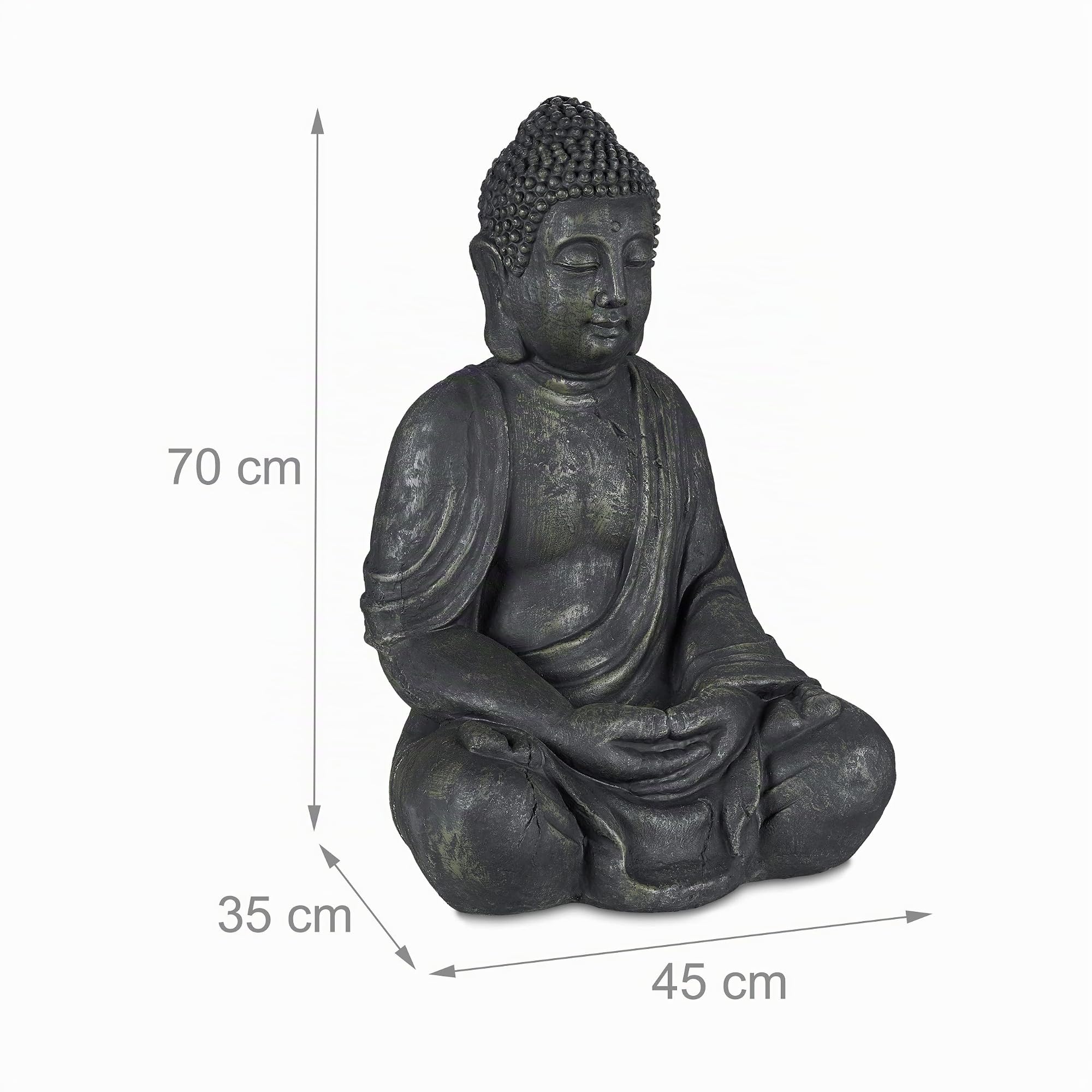 Relaxdays Statue de Bouddha Assise 70 cm, Figurine de Jardin XL, Vintage, résistant aux intempéries & au Gel, Anthracite