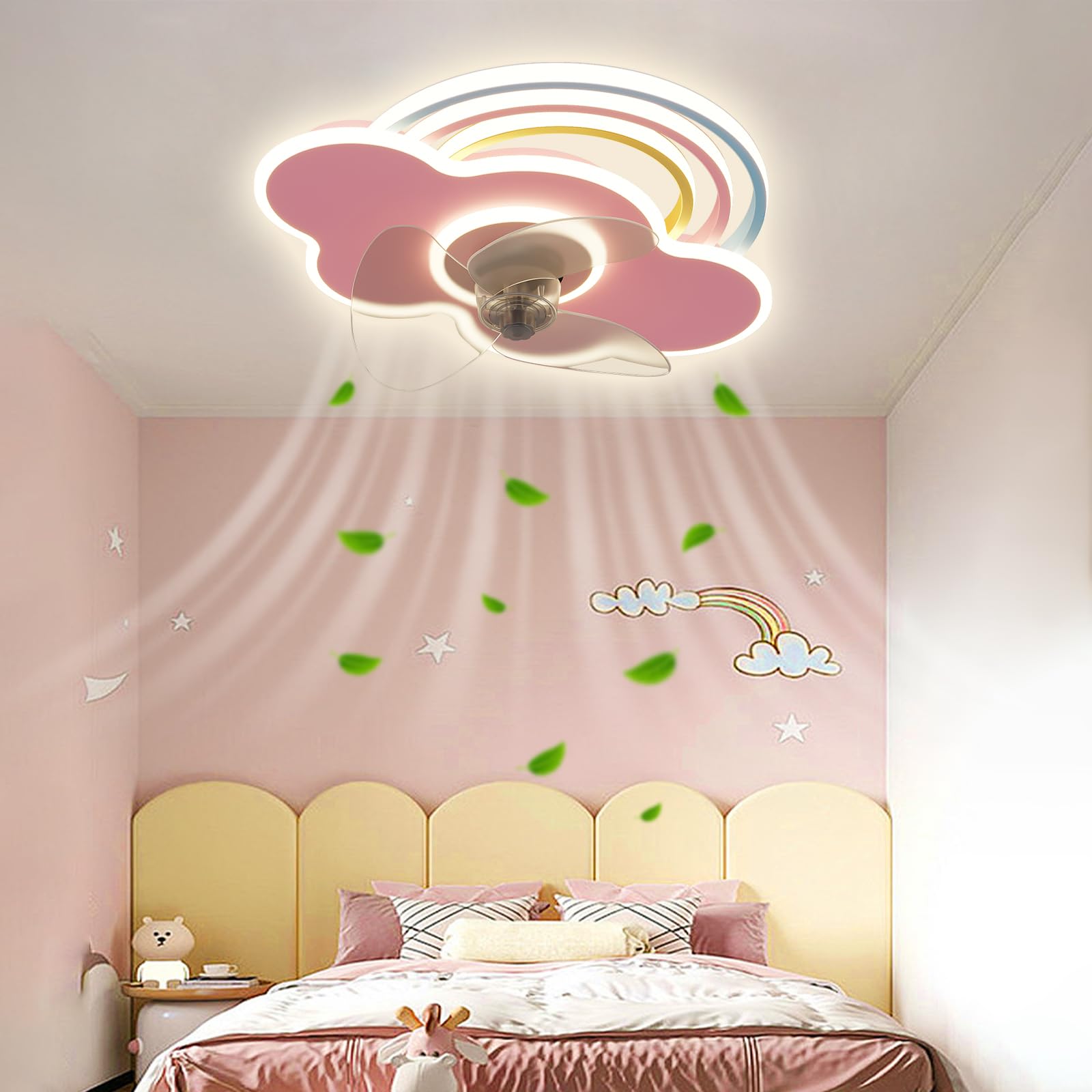 Kids Quiet Ceiling Fans with Lights and Remote Led Dimmable Fan with Light 6 Speed Reversible Winter and Summer Function Ceiling Fans with Lamps Timer for Living Room Bedroom Dining Room