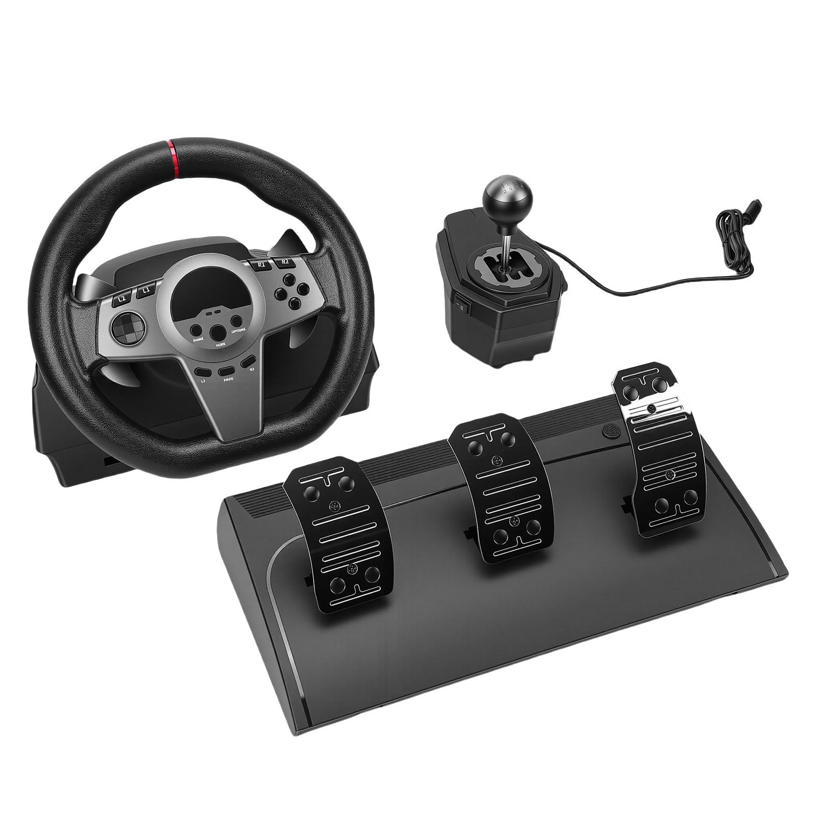 Yanmis Juego de Ruedas de Carreras de 270° con Pedales y Palanca de Cambios, Palanca de Cambios Manual para PC, Ideal para Juegos de Simulación de Carreras