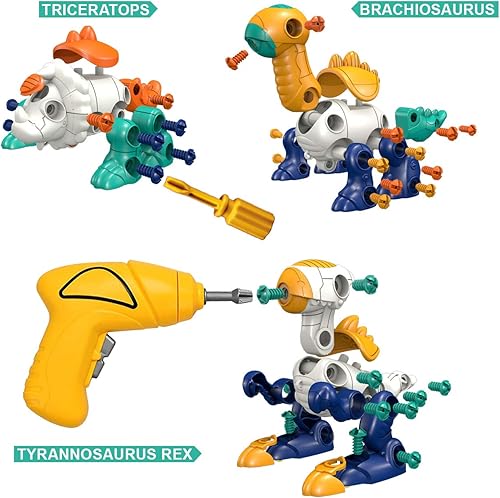 Miniatura 2 de Juego de juguetes de dinosaurio para niños de 3 unidades de construcción con herramientas de taladro eléctrico juego de juegos educativos de