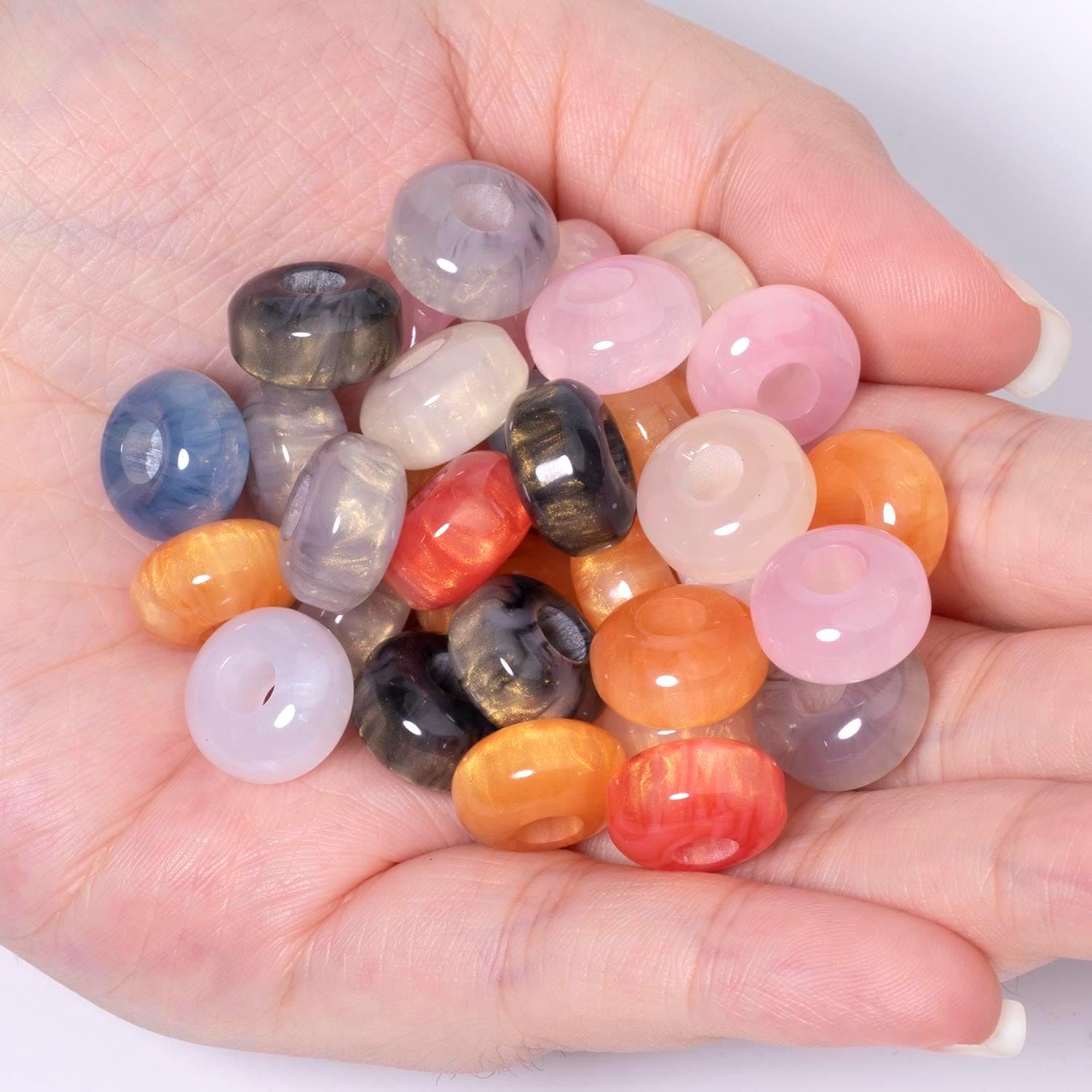 50Pcs 14×8mm Mixed Color Resin Large Hole Beads for Jewelry Making, Loose Cloud Macrame Beads for Bracelets Necklace Earrings DIY Crafts Hair