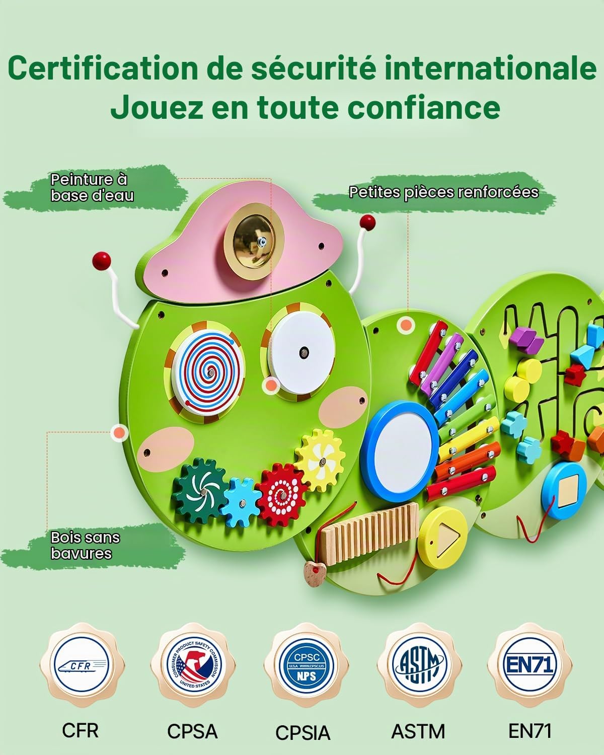 VEVOR Panneau Mural Sensoriel Chenille pour Enfants, Tableau d'Activités Montessori avec 12 Jeux, Jouet Éducatif Interactif pour Enfants de 3 à 12 Ans, Crèche, Maternelle, Garderie, Salle de Jeux