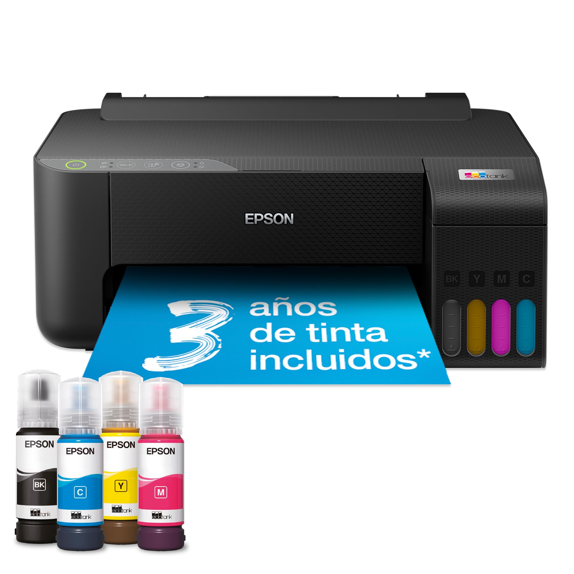 Epson EcoTank ET-​1810 | Impresora Inalambrica Compacta, WiFi, A4 con Depósito de Tinta Recargable, Impresión Fotográfica de hasta 10x15 cm, Aplicación Smart Panel | Color Negro