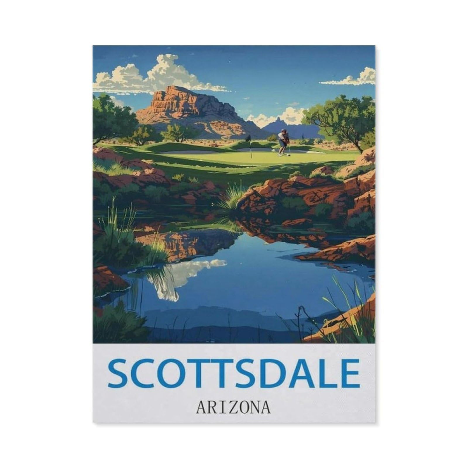Beayodkp （30 X 40 Cm/11.81 X 15.74 Inches） Diy 5D Diamond Painting，Scottsdale Arizona Vintage Travel Poster Golf，Round Diamond, Used For Room Decoration-Ci67