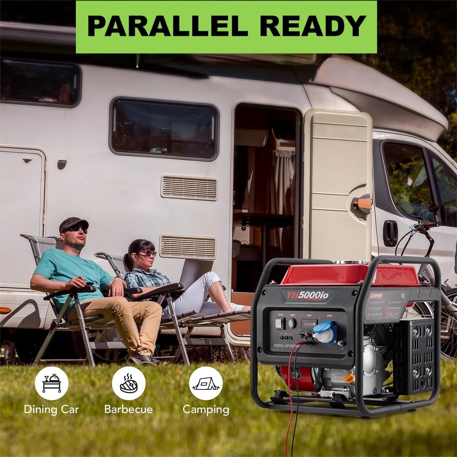 Generatore da 4000 W a frequenza variabile, generatore di benzina, estremamente silenzioso, USB, presa impermeabile, portatile, adatto per esterni, campeggio, camper, emergenza