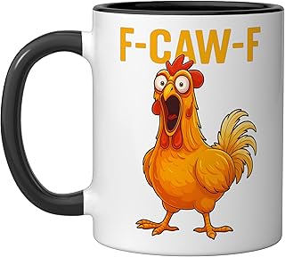 FCAWF F-Caw-F X Funny Chicken Humour Rooster Meme FCAWF Chicken Ceramic Mug, Black/White