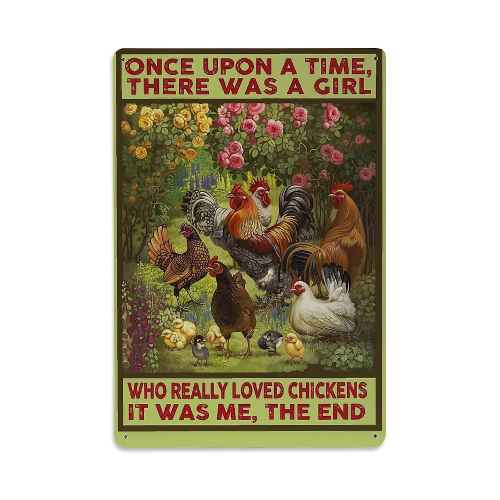 Jdyaojiesheng Vintage Chickens Roosting In Garden Scene Tin Sign Retro Metal Wall Decor Metal Poster, Home Bar Garage Farmhouse Cafe Wall Art Decoration 8X12inches
