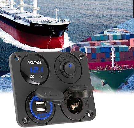 Lorenlli Puertos USB duales Cargador de autom?vil + volt?metro de LED + 12-24V Toma de corriente + Interruptor de encendido-apagado 4 en 1 Panel de interruptor de LED de barco marino de autom?vil Lorenlli Puertos USB duales Cargador de autom?vil + volt?metro de LED + 12-24V Toma de corriente + Interruptor de encendido-apagado 4 en 1 Panel de interruptor de LED de barco marino de autom?vil
