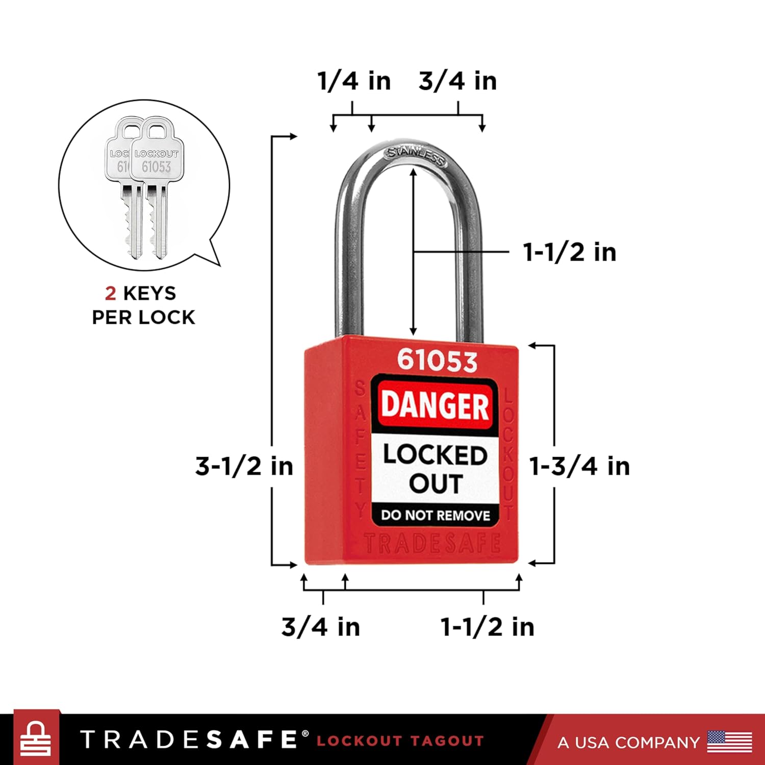 TRADESAFE Lockout Locks & Circuit Breaker Locks Bundle - 10 Red Loto Locks, Keyed Different, 2 Keys Per Lock, 10pcs 120/277V Clamp-on Single Pole Breaker Lock Out Device, OSHA Compliant