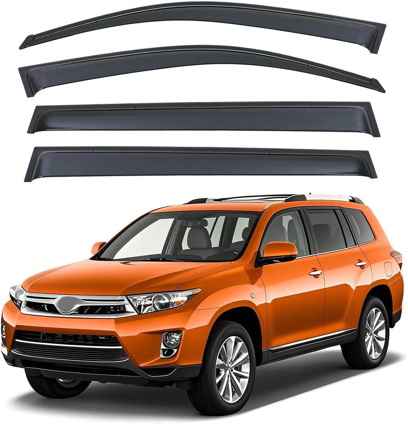 Deal 4-Piece Set JDM Style Outside Mount Tape On/Clip On Type Smoke Tinted Sun/Rain Guard Vent Window Visors Compatible with 2008-2013 Highlander