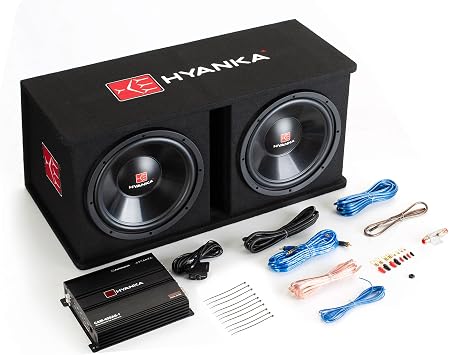 H YANKA SKP-D12M 1200W Dual 12" Car Subwoofer Enclosure Kit MDF Box, Mono Amplifier, Complete Wiring Kit, High-Bass Output for Cars, Trucks, and SUVs