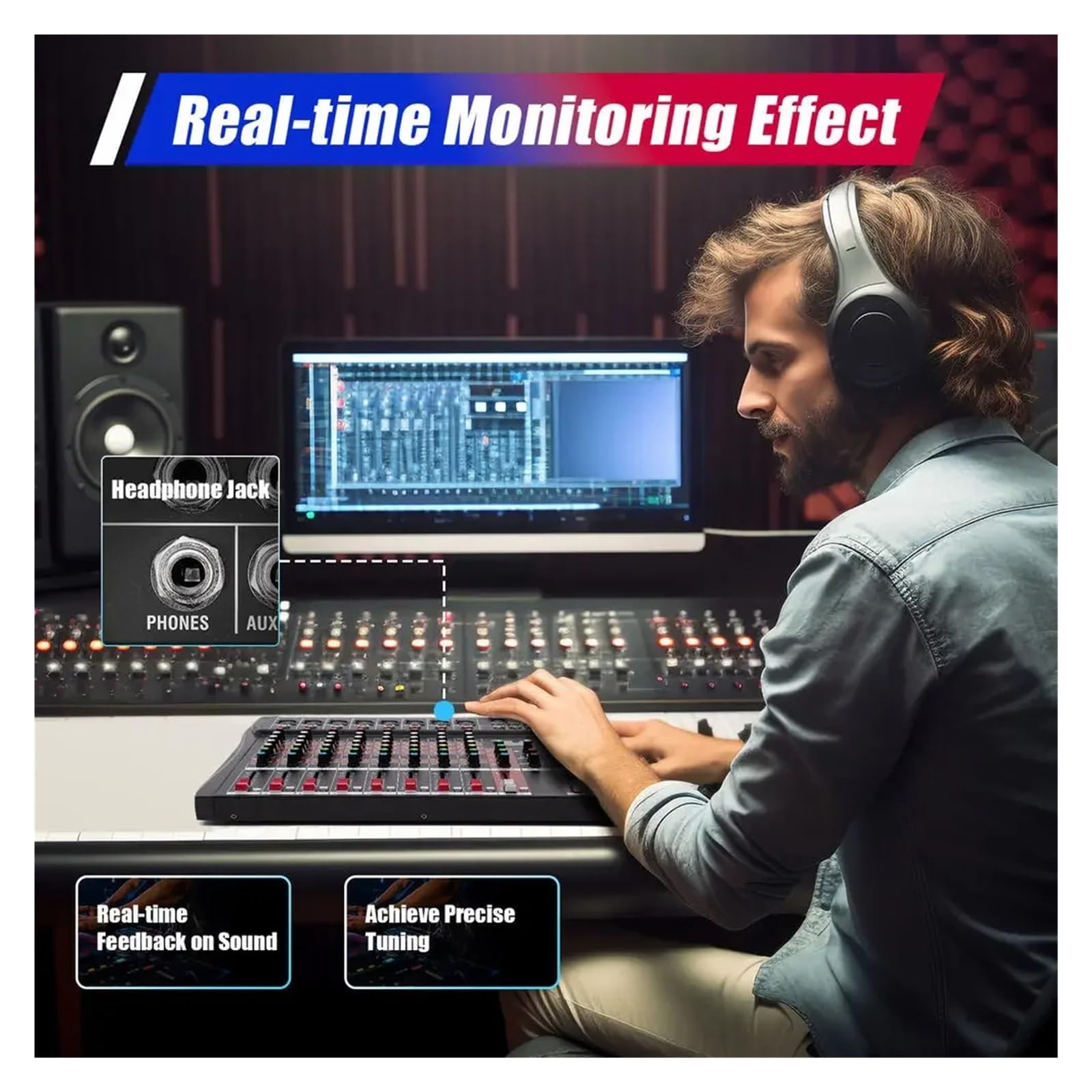 Controller DJ, Mixer professionale Bluetooth USB DJ Console 8 canali Live Studio