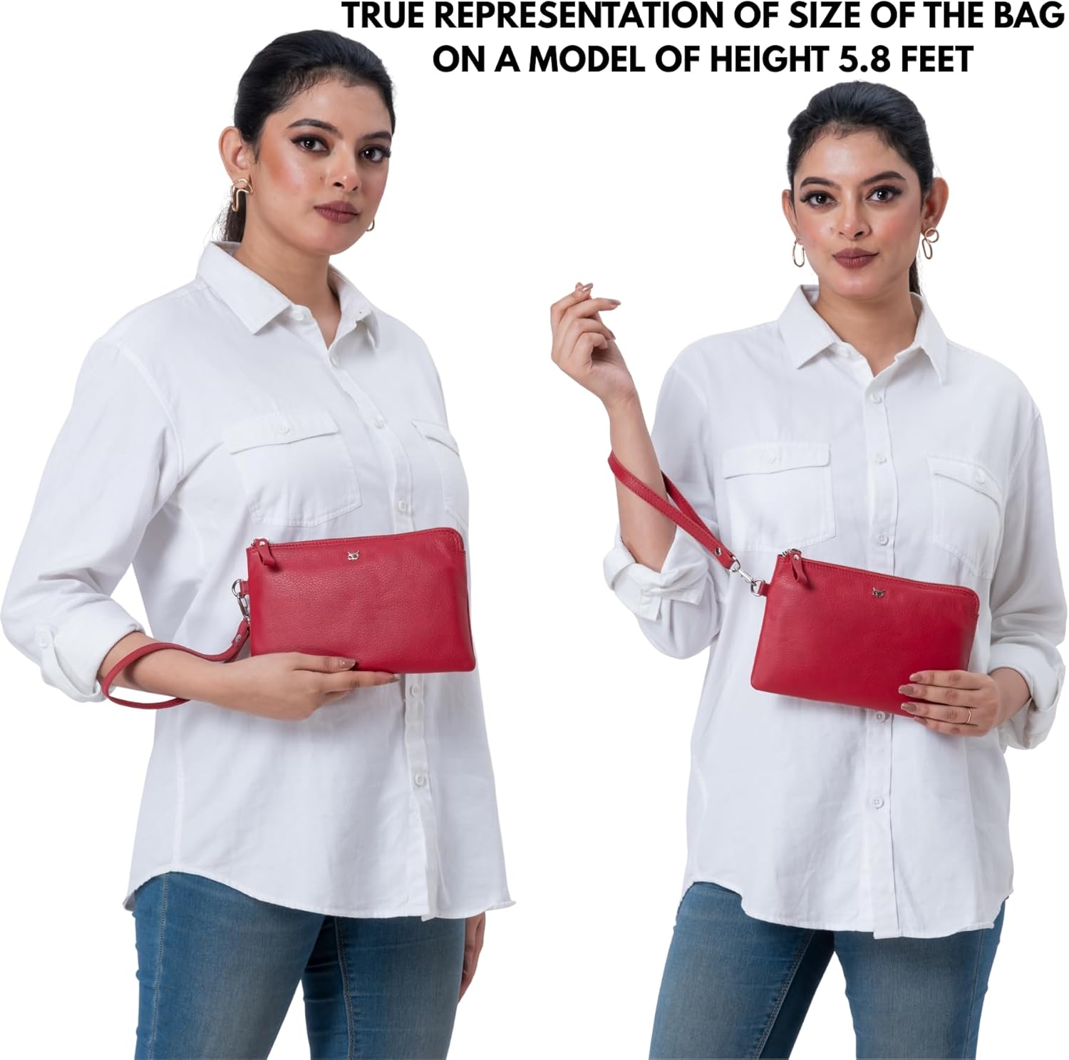 Wristlet Wallet for Women Real Leather Purse & Clutch for Mobile Keys Coins with Credit Card Slots in Gift Box (Red Nappa) - Image 2