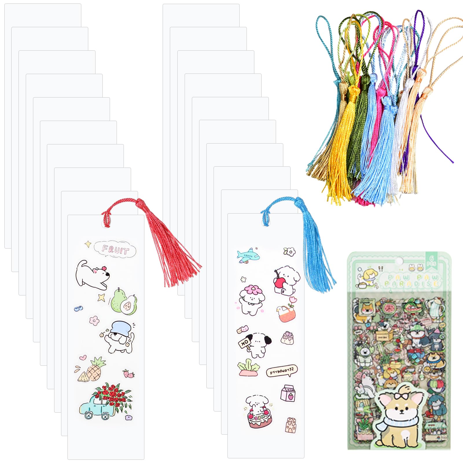 Make Your Own Bookmark, Book Mark Making for Family 20 White Blank Paper Bookmarks with 1 Pack of Stickers and 20 Tassels