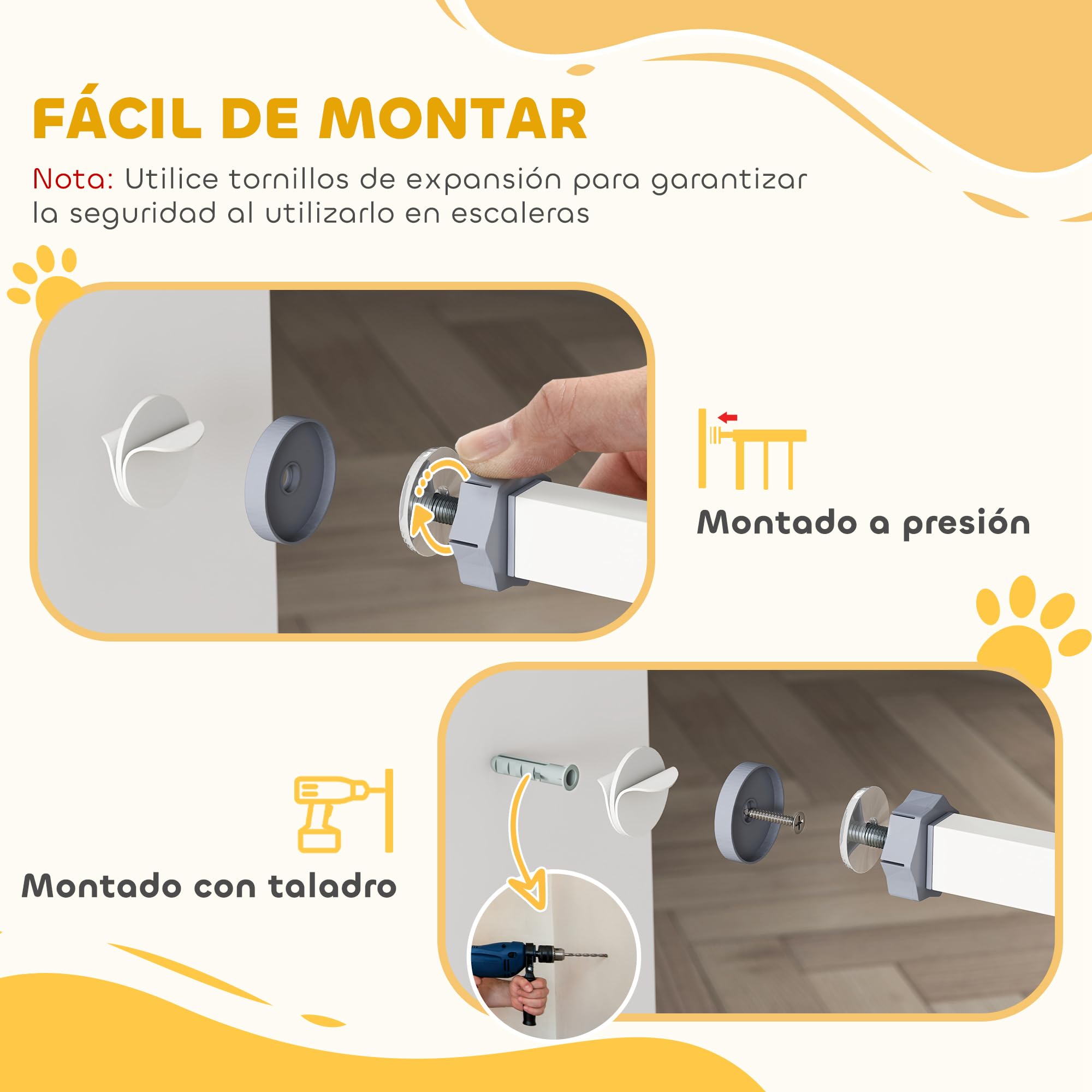 PawHut Barrera de Seguridad para Perros Barrera para Mascotas Extensible con Puerta Pequeño Cierre Automático y Sistema de Doble Bloqueo para Puerta Pasillo Escalera 74-80x76,2 cm Blanco