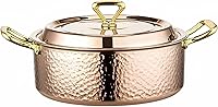 Vista 1 de YJX Olla martillada de 6.7 cuartos de galón con tapa, oro rosa cobre, acero inoxidable de tres capas, utensilios de cocina multifuncionales
