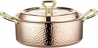 YJX 6.7QT Hammered Stock Pot with Lid, Copper Rose Gold, Tri-Ply Stainless Steel, Multi-Functional Cookware for Bake Roast Braise Saute, Magnetic Base, Dishwasher and Oven Safe (30CM)
