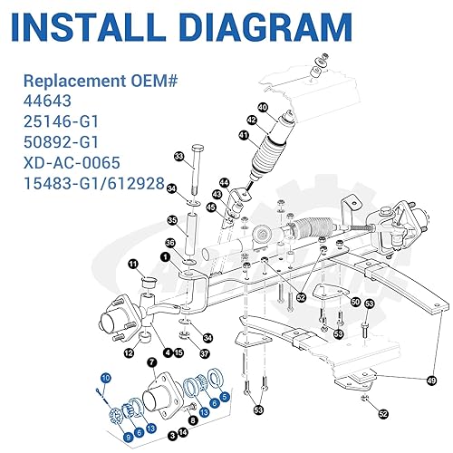 Miniatura 6 de CartClan EZGO TXT - Juego de rodamientos y sellos de eje delantero adecuado para carros de golf eléctricos y gasolina EZGO TXT de 1976 en adelante,