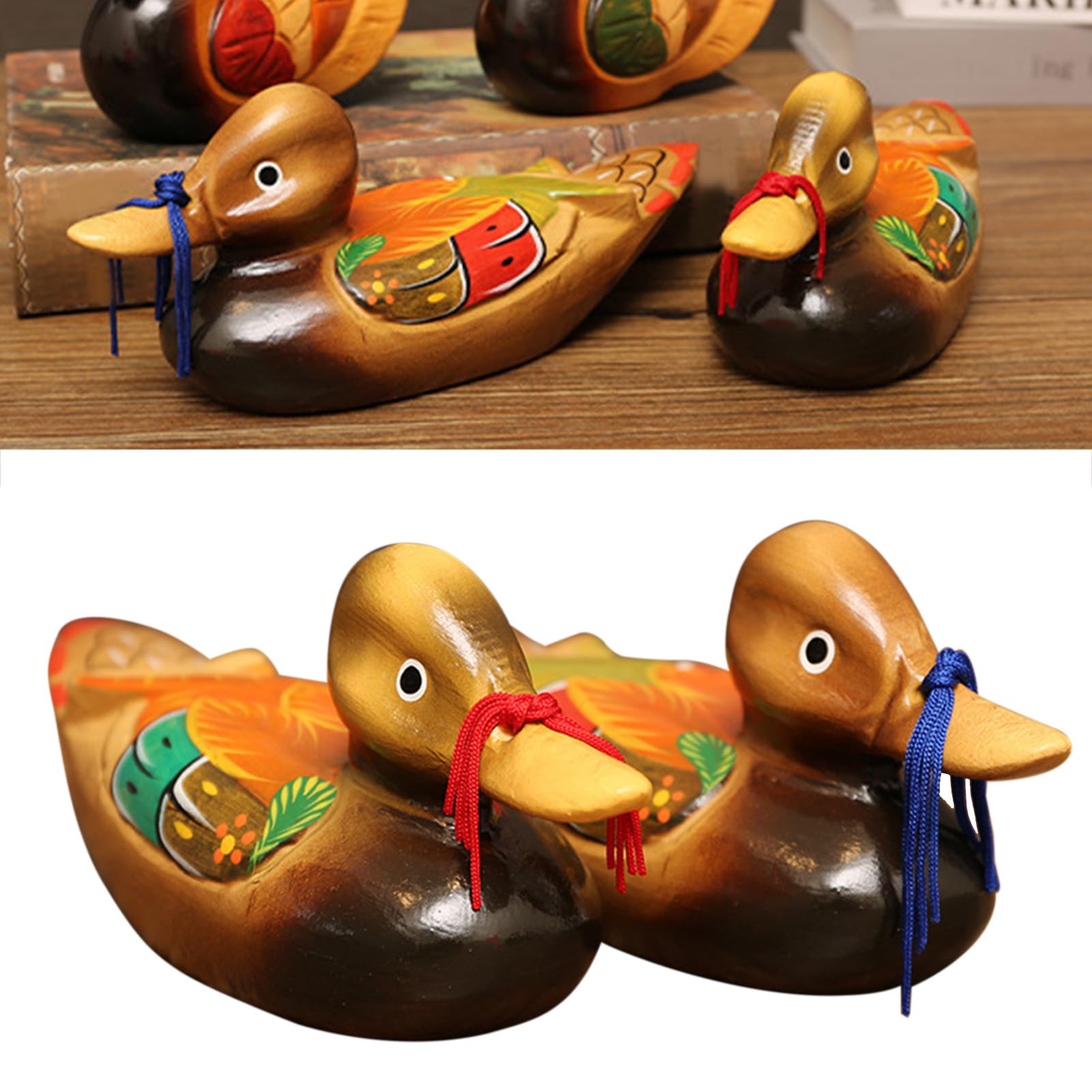 Jelquix Wooden Lovebirds Decor, Handcrafted Mandarin Duck Figurine, Romantic Ducks Decoration for Wedding & Anniversary, Ideal for Home, Bedroom & Living Room