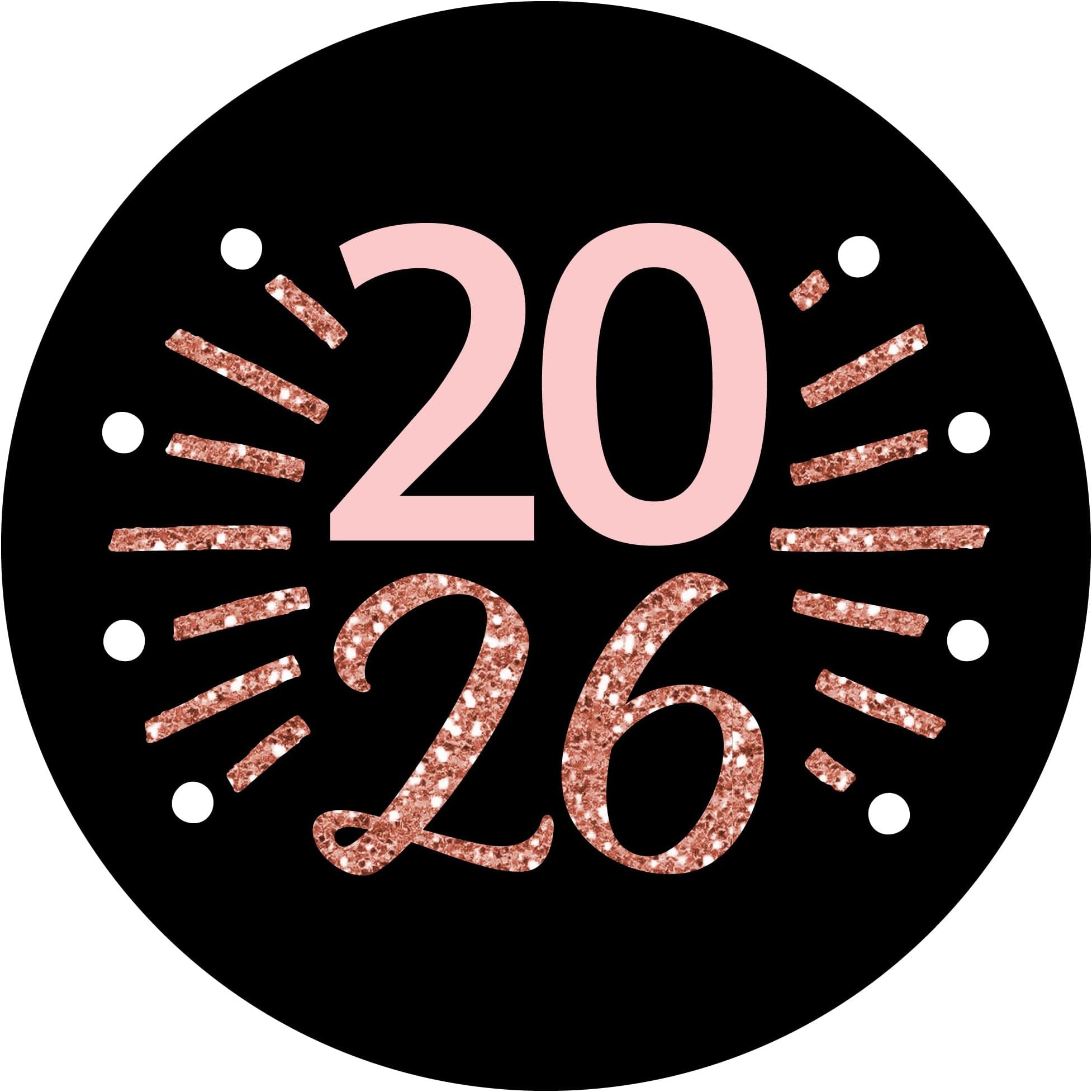 Rose Gold Happy New Year - 2026 New Year's Eve Party Circle Sticker Labels - 24 Count