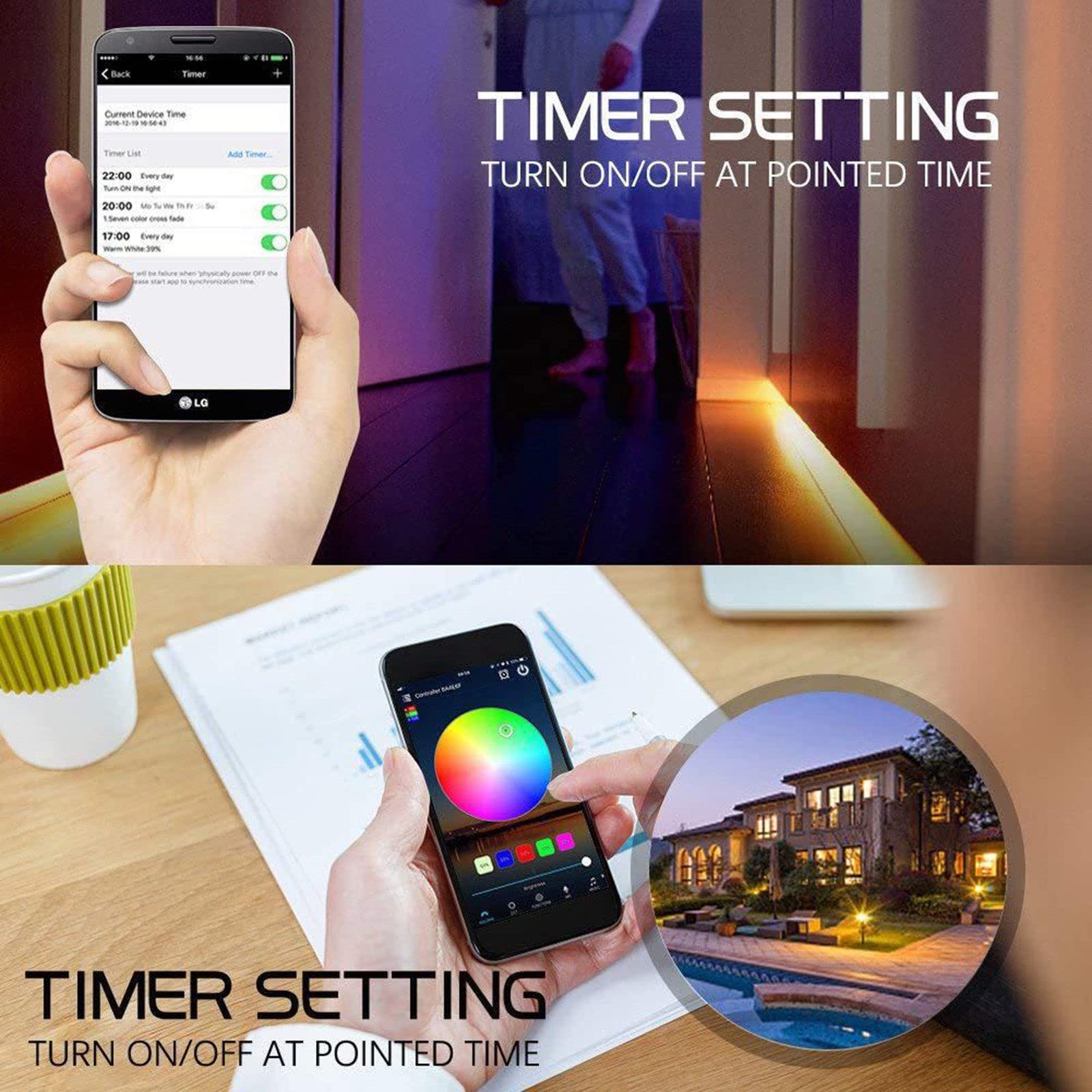 Set di Strisce Luminose per Musica Intelligente RGB (5 m/10 m/15 m), Set di App per Controller a 24 Tasti, Strisce Luminose per Atmosfera ad attivazione vocale per Interni ed Esterni,15m
